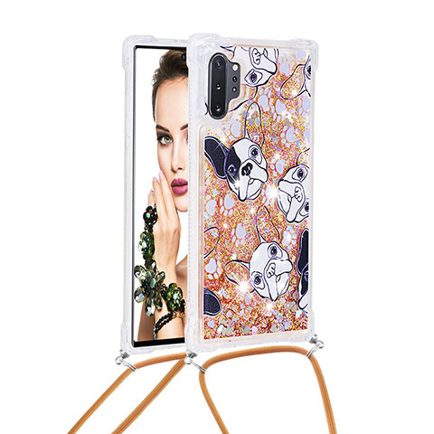 Funda Silicona Carcasa Goma Bling-Bling con Acollador Cordon Lanyard S02 para Samsung Galaxy Note 10 Plus 5G Oro