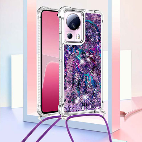 Funda Silicona Carcasa Goma Bling-Bling con Acollador Cordon Lanyard S02 para Xiaomi Civi 2 5G Morado