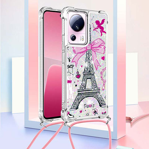 Funda Silicona Carcasa Goma Bling-Bling con Acollador Cordon Lanyard S02 para Xiaomi Civi 2 5G Rosa