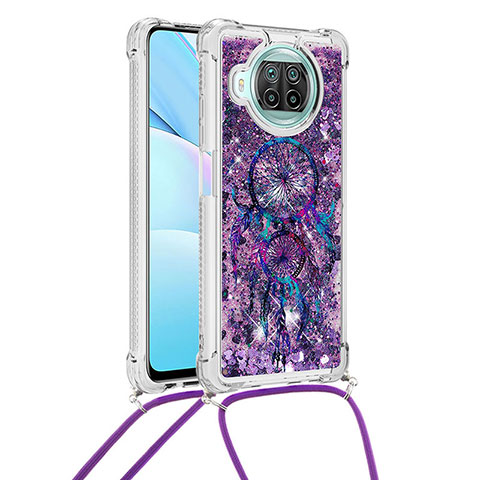 Funda Silicona Carcasa Goma Bling-Bling con Acollador Cordon Lanyard S02 para Xiaomi Mi 10i 5G Morado