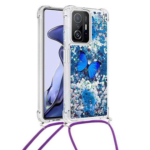 Funda Silicona Carcasa Goma Bling-Bling con Acollador Cordon Lanyard S02 para Xiaomi Mi 11T 5G Azul