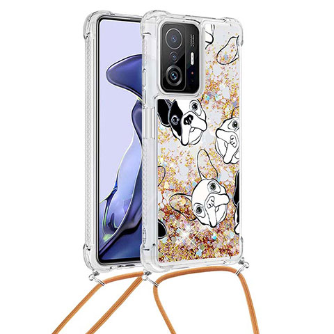 Funda Silicona Carcasa Goma Bling-Bling con Acollador Cordon Lanyard S02 para Xiaomi Mi 11T Pro 5G Oro