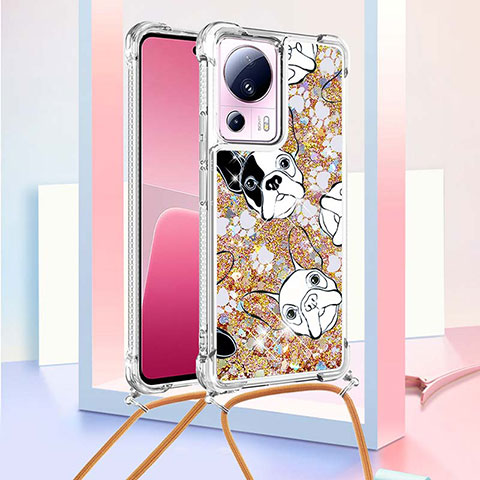 Funda Silicona Carcasa Goma Bling-Bling con Acollador Cordon Lanyard S02 para Xiaomi Mi 12 Lite NE 5G Oro