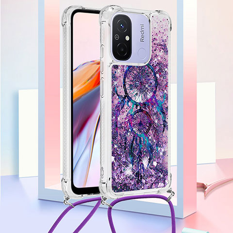 Funda Silicona Carcasa Goma Bling-Bling con Acollador Cordon Lanyard S02 para Xiaomi Poco C55 Morado