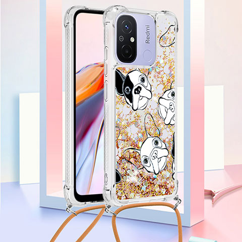 Funda Silicona Carcasa Goma Bling-Bling con Acollador Cordon Lanyard S02 para Xiaomi Poco C55 Oro