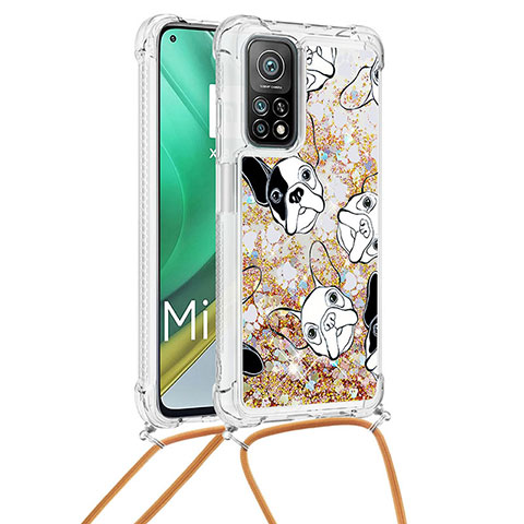 Funda Silicona Carcasa Goma Bling-Bling con Acollador Cordon Lanyard S02 para Xiaomi Redmi K30S 5G Oro