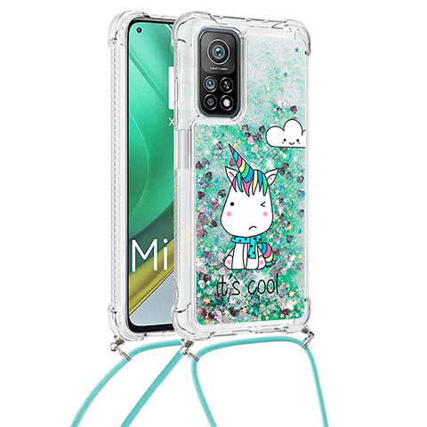 Funda Silicona Carcasa Goma Bling-Bling con Acollador Cordon Lanyard S02 para Xiaomi Redmi K30S 5G Verde