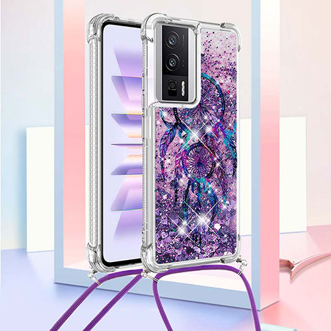 Funda Silicona Carcasa Goma Bling-Bling con Acollador Cordon Lanyard S02 para Xiaomi Redmi K60 5G Morado