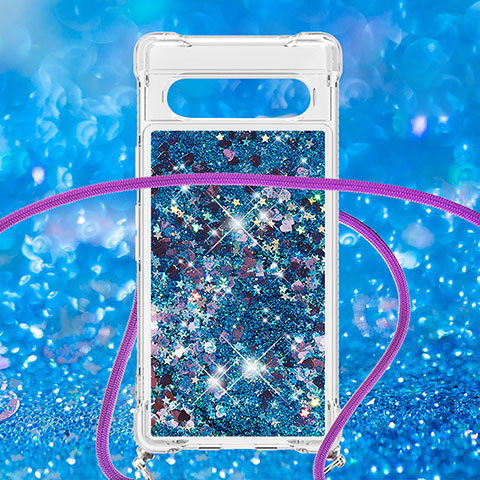 Funda Silicona Carcasa Goma Bling-Bling con Acollador Cordon Lanyard S03 para Google Pixel 7a 5G Azul