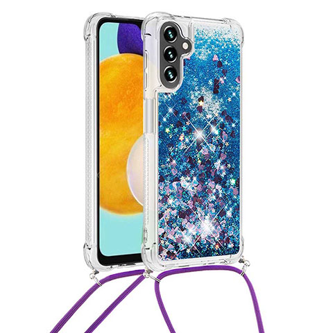 Funda Silicona Carcasa Goma Bling-Bling con Acollador Cordon Lanyard S03 para Samsung Galaxy A04s Azul