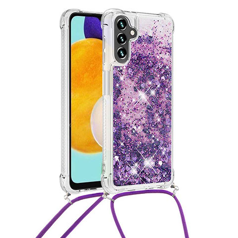 Funda Silicona Carcasa Goma Bling-Bling con Acollador Cordon Lanyard S03 para Samsung Galaxy A04s Morado