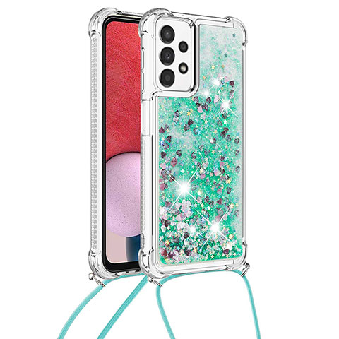 Funda Silicona Carcasa Goma Bling-Bling con Acollador Cordon Lanyard S03 para Samsung Galaxy A13 4G Verde