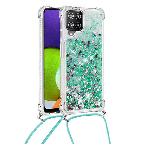 Funda Silicona Carcasa Goma Bling-Bling con Acollador Cordon Lanyard S03 para Samsung Galaxy A22 4G Verde