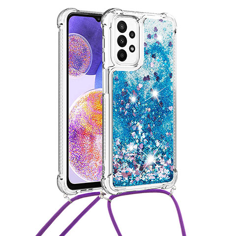 Funda Silicona Carcasa Goma Bling-Bling con Acollador Cordon Lanyard S03 para Samsung Galaxy A23 4G Azul