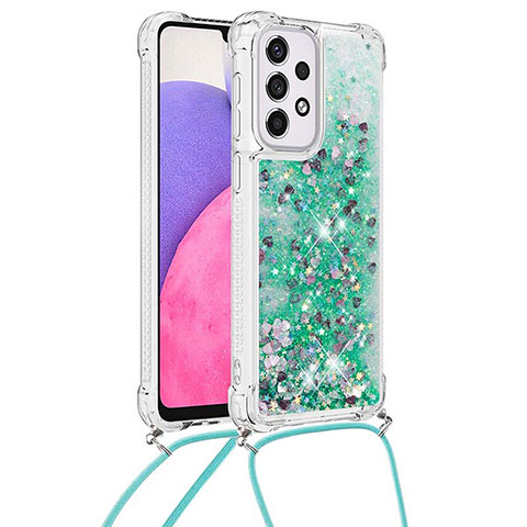 Funda Silicona Carcasa Goma Bling-Bling con Acollador Cordon Lanyard S03 para Samsung Galaxy A33 5G Verde