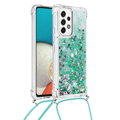 Funda Silicona Carcasa Goma Bling-Bling con Acollador Cordon Lanyard S03 para Samsung Galaxy A53 5G Verde