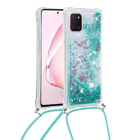 Funda Silicona Carcasa Goma Bling-Bling con Acollador Cordon Lanyard S03 para Samsung Galaxy A81 Verde