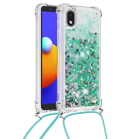 Funda Silicona Carcasa Goma Bling-Bling con Acollador Cordon Lanyard S03 para Samsung Galaxy M01 Core Verde