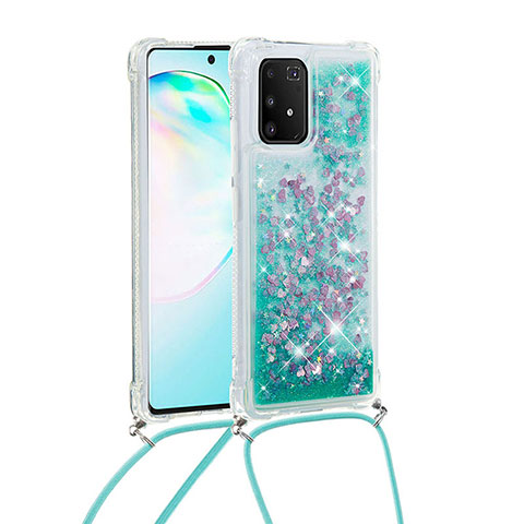 Funda Silicona Carcasa Goma Bling-Bling con Acollador Cordon Lanyard S03 para Samsung Galaxy M80S Verde