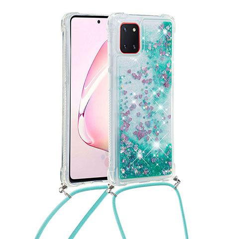 Funda Silicona Carcasa Goma Bling-Bling con Acollador Cordon Lanyard S03 para Samsung Galaxy Note 10 Lite Verde