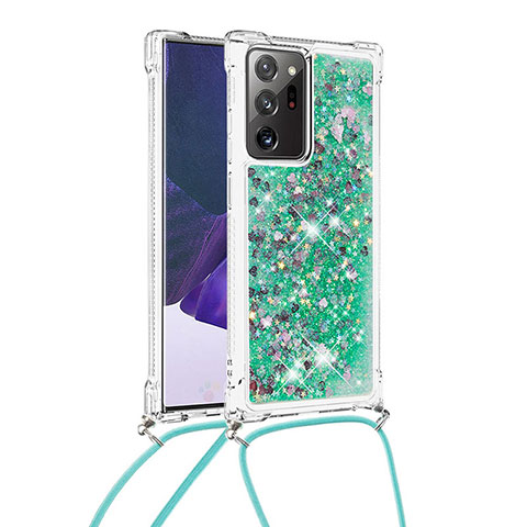 Funda Silicona Carcasa Goma Bling-Bling con Acollador Cordon Lanyard S03 para Samsung Galaxy Note 20 Ultra 5G Verde