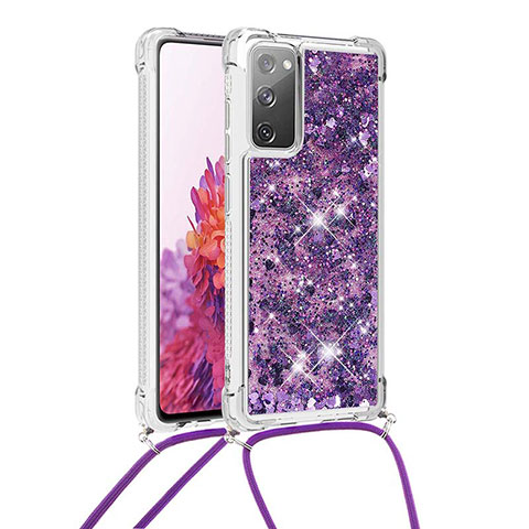 Funda Silicona Carcasa Goma Bling-Bling con Acollador Cordon Lanyard S03 para Samsung Galaxy S20 FE (2022) 5G Morado