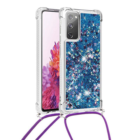 Funda Silicona Carcasa Goma Bling-Bling con Acollador Cordon Lanyard S03 para Samsung Galaxy S20 FE 4G Azul