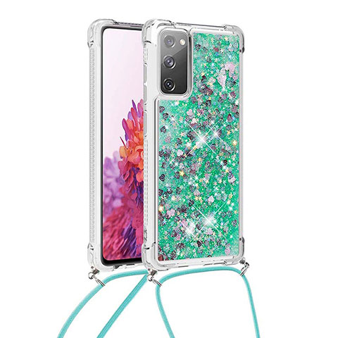 Funda Silicona Carcasa Goma Bling-Bling con Acollador Cordon Lanyard S03 para Samsung Galaxy S20 FE 4G Verde