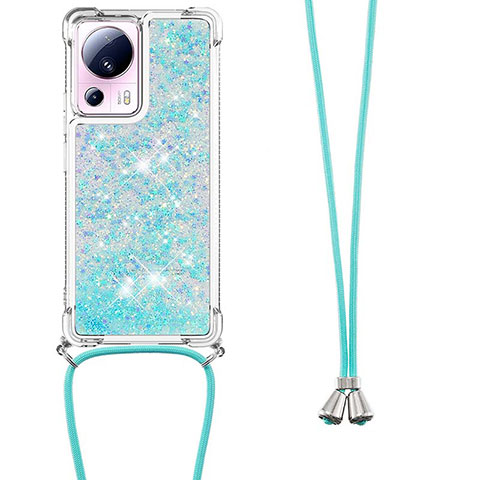 Funda Silicona Carcasa Goma Bling-Bling con Acollador Cordon Lanyard S03 para Xiaomi Civi 2 5G Azul Cielo