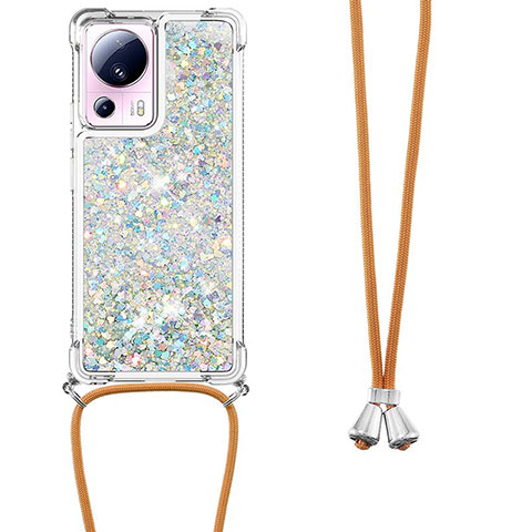 Funda Silicona Carcasa Goma Bling-Bling con Acollador Cordon Lanyard S03 para Xiaomi Civi 2 5G Plata