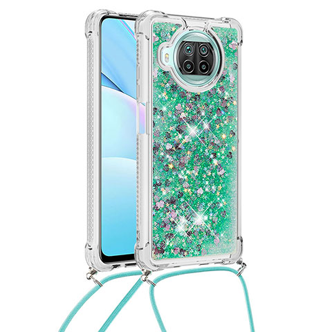 Funda Silicona Carcasa Goma Bling-Bling con Acollador Cordon Lanyard S03 para Xiaomi Mi 10i 5G Verde