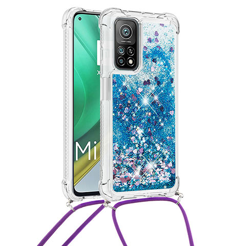 Funda Silicona Carcasa Goma Bling-Bling con Acollador Cordon Lanyard S03 para Xiaomi Mi 10T 5G Azul