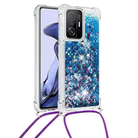 Funda Silicona Carcasa Goma Bling-Bling con Acollador Cordon Lanyard S03 para Xiaomi Mi 11T 5G Azul