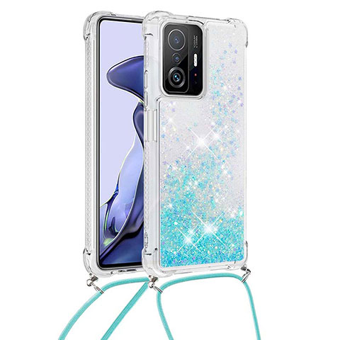 Funda Silicona Carcasa Goma Bling-Bling con Acollador Cordon Lanyard S03 para Xiaomi Mi 11T 5G Azul Cielo