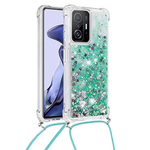 Funda Silicona Carcasa Goma Bling-Bling con Acollador Cordon Lanyard S03 para Xiaomi Mi 11T 5G Verde