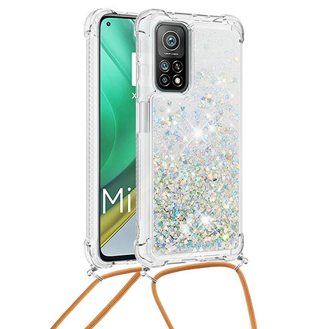 Funda Silicona Carcasa Goma Bling-Bling con Acollador Cordon Lanyard S03 para Xiaomi Redmi K30S 5G Plata