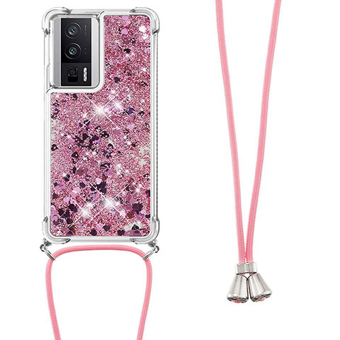 Funda Silicona Carcasa Goma Bling-Bling con Acollador Cordon Lanyard S03 para Xiaomi Redmi K60 5G Purpura Claro