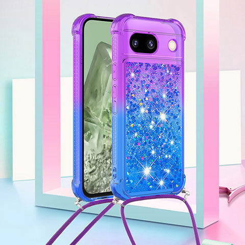 Funda Silicona Carcasa Goma Bling-Bling con Acollador Cordon Lanyard YB1 para Google Pixel 8a 5G Morado