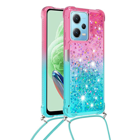 Funda Silicona Carcasa Goma Bling-Bling con Acollador Cordon Lanyard YB1 para Xiaomi Poco X5 5G Rosa