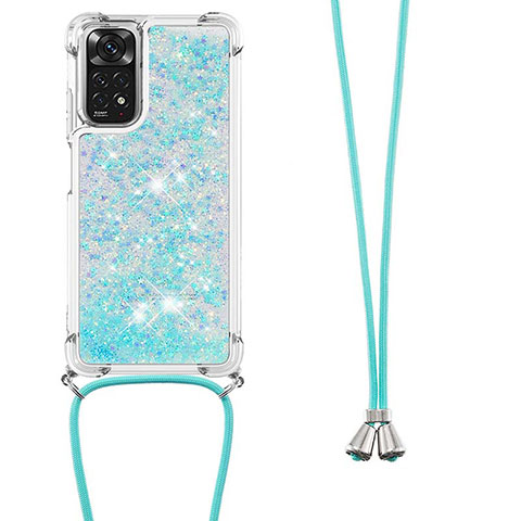 Funda Silicona Carcasa Goma Bling-Bling con Acollador Cordon Lanyard YB1 para Xiaomi Redmi Note 11 4G (2022) Azul Cielo