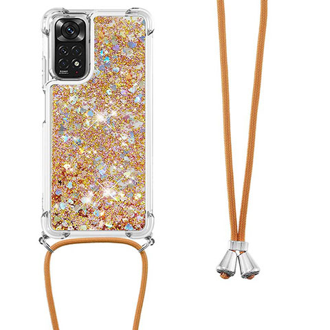 Funda Silicona Carcasa Goma Bling-Bling con Acollador Cordon Lanyard YB1 para Xiaomi Redmi Note 11 4G (2022) Oro