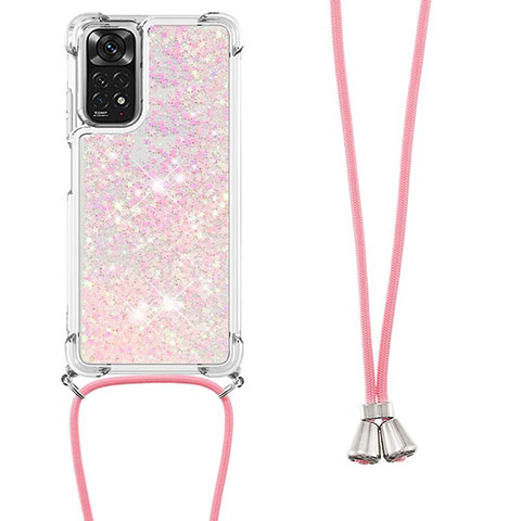 Funda Silicona Carcasa Goma Bling-Bling con Acollador Cordon Lanyard YB1 para Xiaomi Redmi Note 11 4G (2022) Oro Rosa