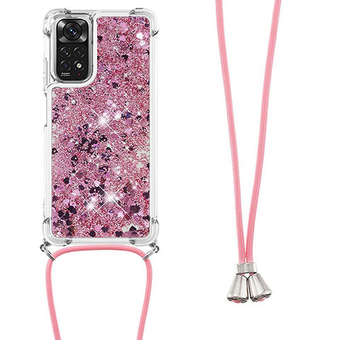 Funda Silicona Carcasa Goma Bling-Bling con Acollador Cordon Lanyard YB1 para Xiaomi Redmi Note 11 4G (2022) Purpura Claro