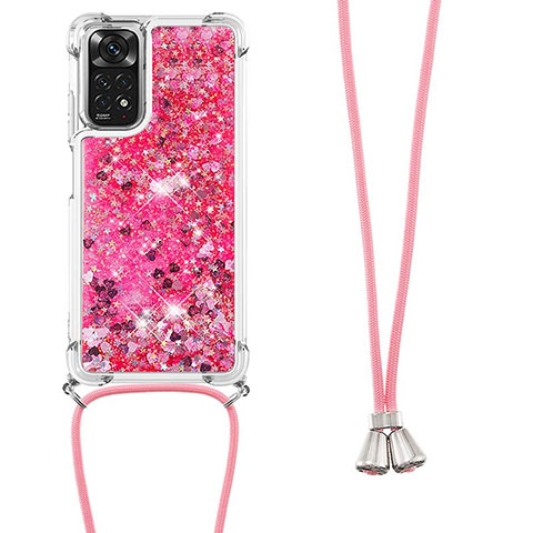 Funda Silicona Carcasa Goma Bling-Bling con Acollador Cordon Lanyard YB1 para Xiaomi Redmi Note 11 4G (2022) Rosa Roja