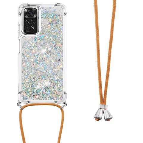 Funda Silicona Carcasa Goma Bling-Bling con Acollador Cordon Lanyard YB1 para Xiaomi Redmi Note 11S 4G Plata