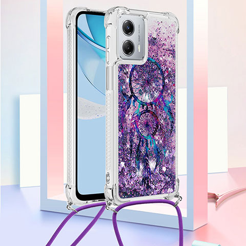 Funda Silicona Carcasa Goma Bling-Bling con Acollador Cordon Lanyard YB2 para Motorola Moto G 5G (2023) Morado