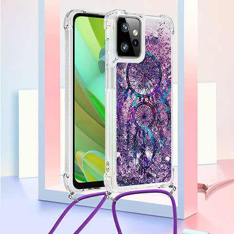 Funda Silicona Carcasa Goma Bling-Bling con Acollador Cordon Lanyard YB2 para Motorola Moto G Power 5G (2023) Morado