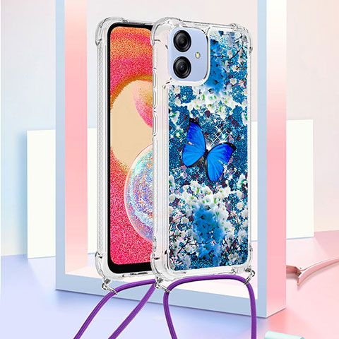 Funda Silicona Carcasa Goma Bling-Bling con Acollador Cordon Lanyard YB2 para Samsung Galaxy A04 4G Azul