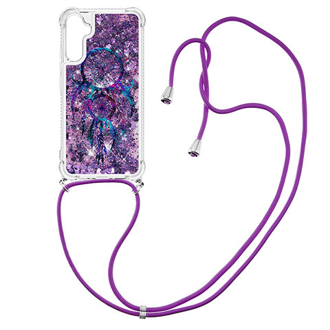 Funda Silicona Carcasa Goma Bling-Bling con Acollador Cordon Lanyard YB2 para Samsung Galaxy A34 5G Morado