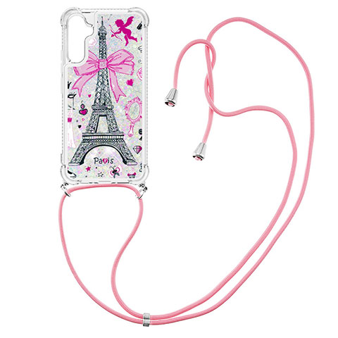 Funda Silicona Carcasa Goma Bling-Bling con Acollador Cordon Lanyard YB2 para Samsung Galaxy A34 5G Rojo